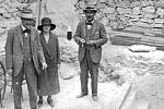 Howard Carter, Lord Carnarvon and his daughter Evelyn Herbert on the steps leading to the newly discovered tomb of Tutankhamun, November 1922