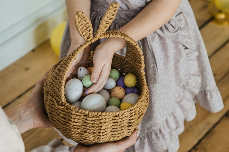 Easter basket and child's hands