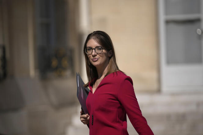 Aurore Bergé, Minister Delegate responsible for equality between women and men, July 21, 2023, in the courtyard of the Elysée. 